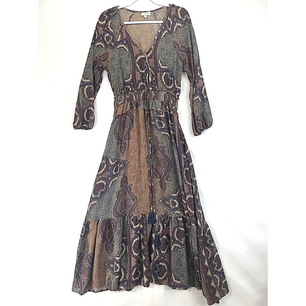 Maxi Boho Hippie Tiered Dress Tassels Tie waist‎ Paani M